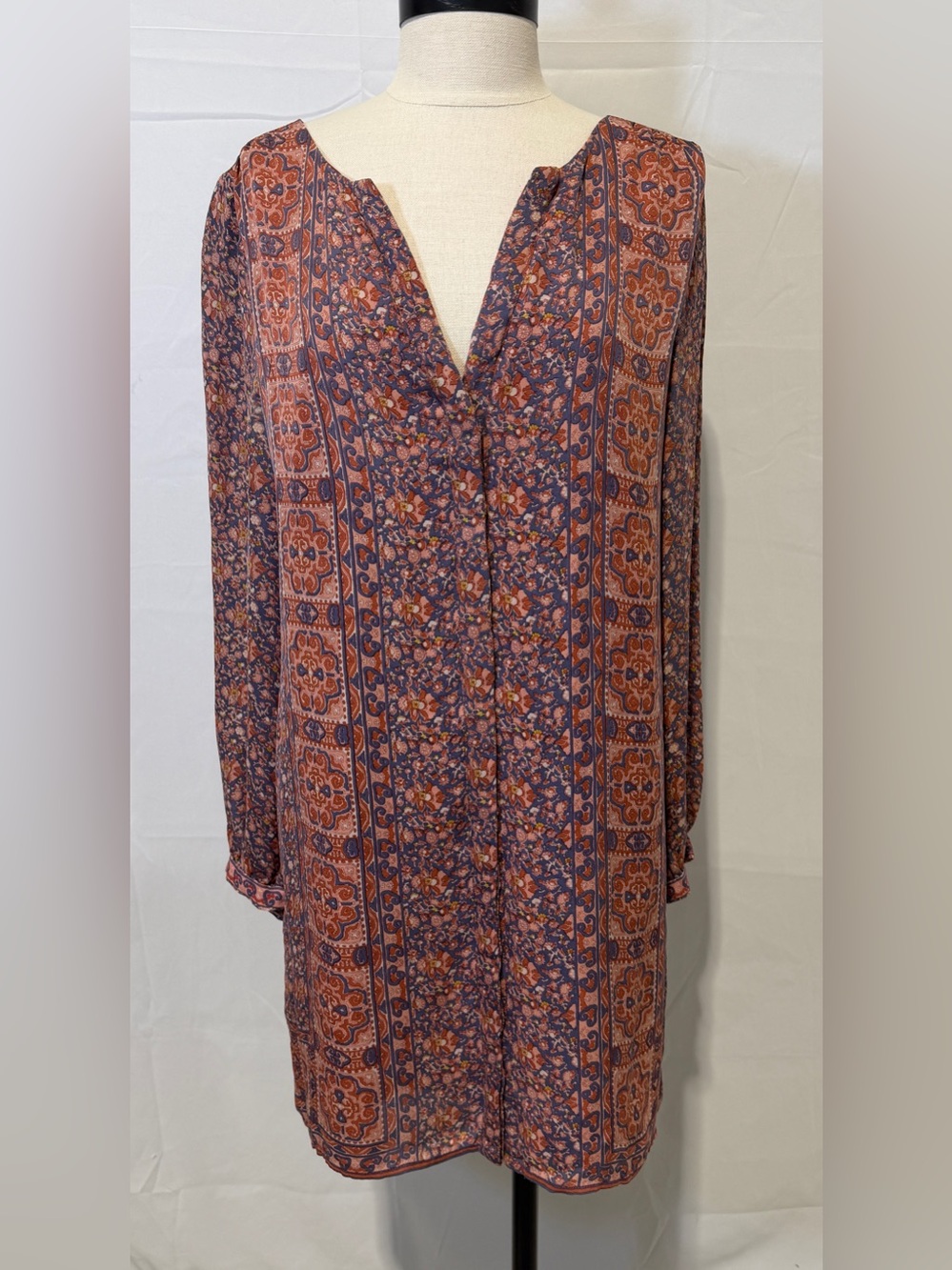 Joie Fianna Silk Bohemian Mini Shift Dress in Terracotta Rose, Size M